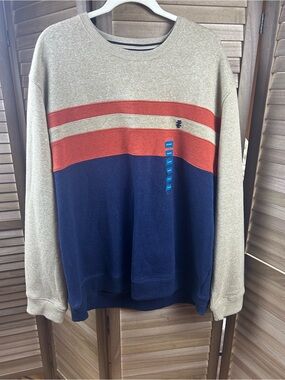 NWT IZOD Men’s XXL Colorblock Performance Crewneck Sweatshirt Camel Navy